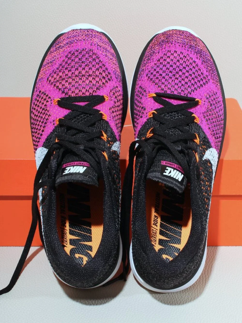 Womens Nike Flyknit Lunar 3 Sz 8.5 Pink & Black 698182-006 Running Shoes